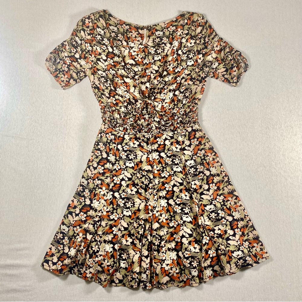 FREE PEOPLE Forget Me Not Mini Dress Size 2 Floral Short Sleeve boho cottage